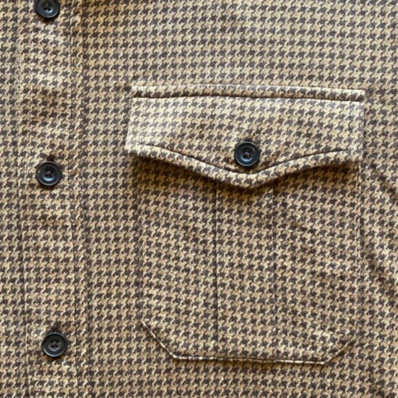 Ralph Lauren Vintage Men's Brown Two Pocket Houndstooth Long Sleeve Shirt Medium - Picture 4 of 15